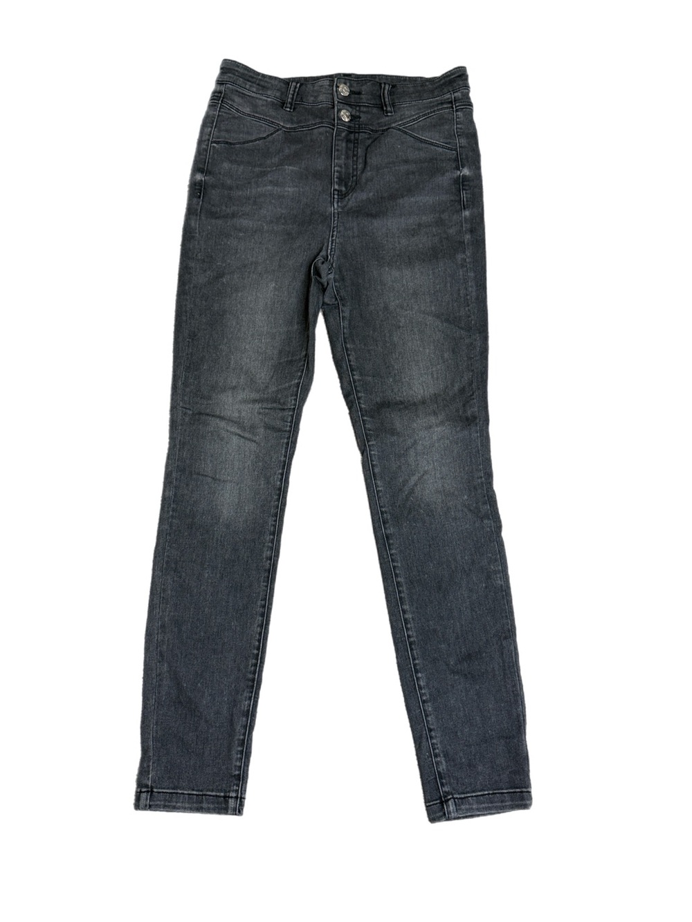 EP YAYING Women's High Rise Exposed Button Stretch Skinny Jeans Gray Wash 4